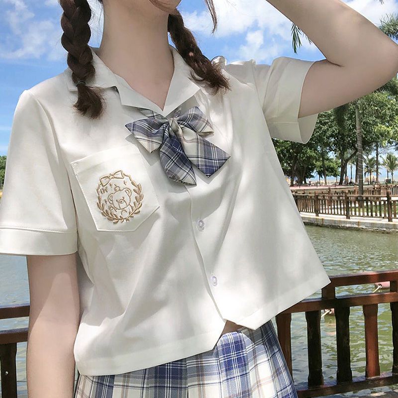 蜜糖原创 熊熊 日系可爱西装领JK衬衫上衣衬衣 白色 单件衬衣 S