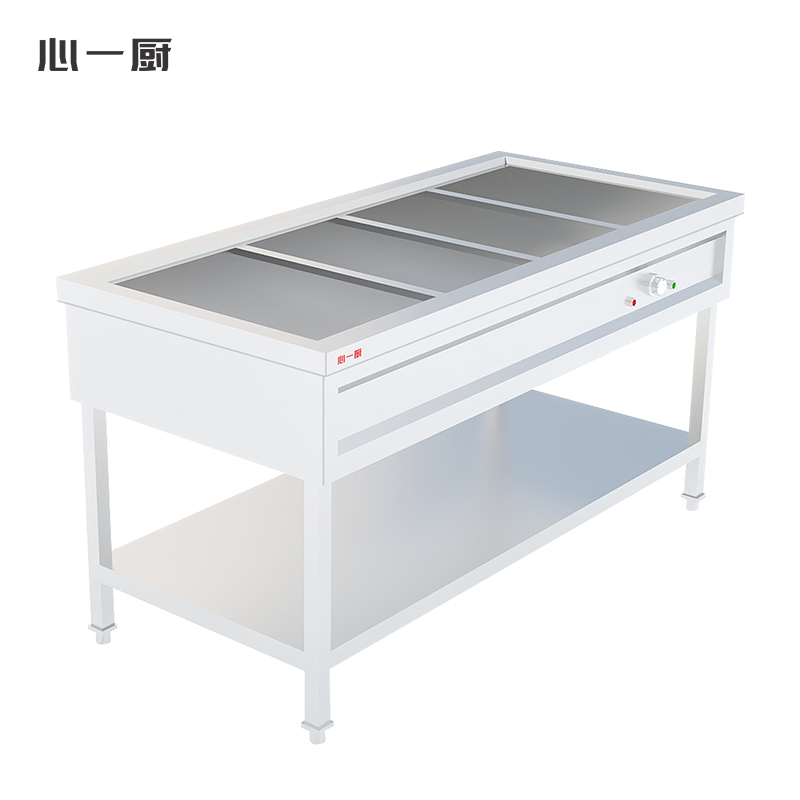 心一厨 保温售饭台 商用不锈钢保温汤池快餐店学校医院食堂打菜热菜售饭台快餐保温车 X1017四格售饭台[带份数盘]