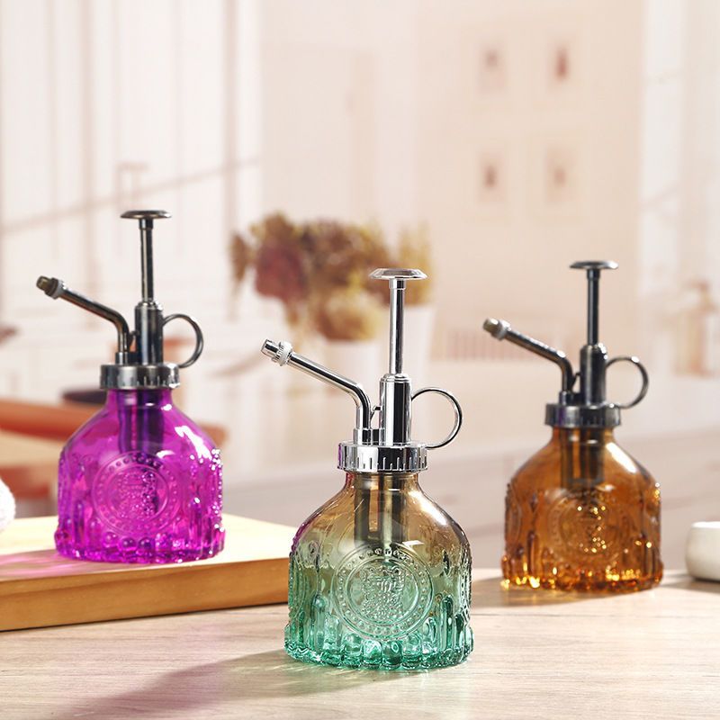 复古透明浮雕玻璃喷壶多肉养花洒水壶小型消毒喷雾壶按压浇花壶透明
