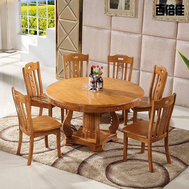 新款创意实木餐桌椅组合简约时尚圆餐桌现代中式6/8/10圆形餐桌吃饭
