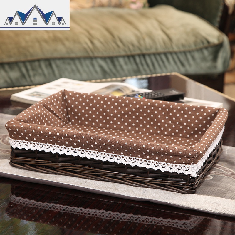 收纳筐藤编储物盒柳编篮子厨房桌面杂物盒陈列展示筐零食筐 三维工匠收纳篮 咖啡色筐+棕布内衬三号长30*宽20*高7CM