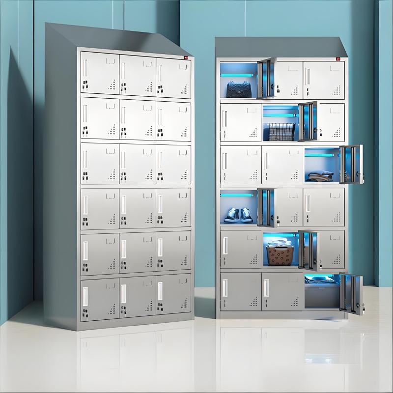 易企采 【304不锈钢】十八门 1950*900*500MM 斜顶紫外线消毒宿舍更衣柜 单位:台 货期七天 质保一年