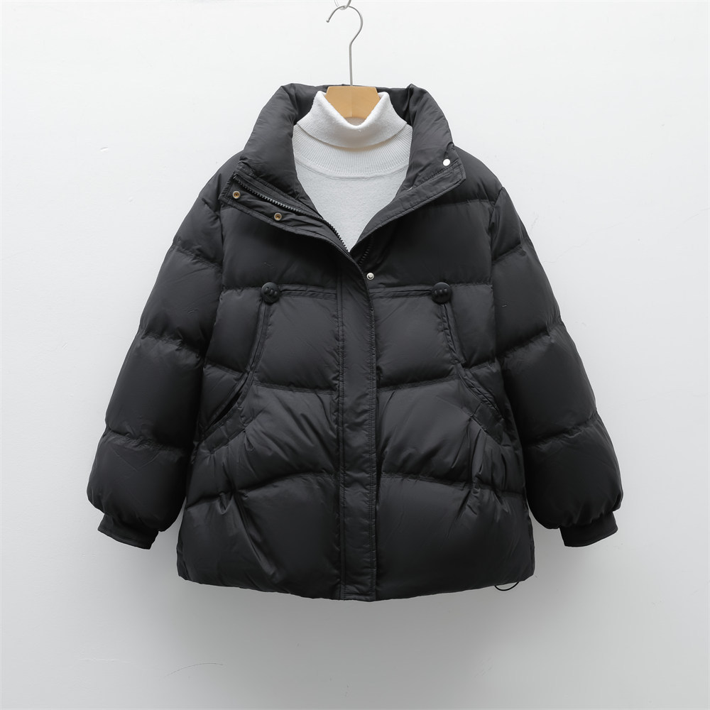 90白鸭绒新国标女式简约纯色短款羽绒服女外套 黑色 M