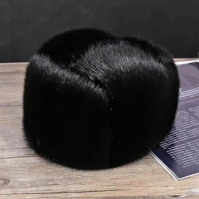 仿水貂毛帽子男冬季整貂雷锋帽中老年户外保暖护耳裘皮草帽东北帽 46