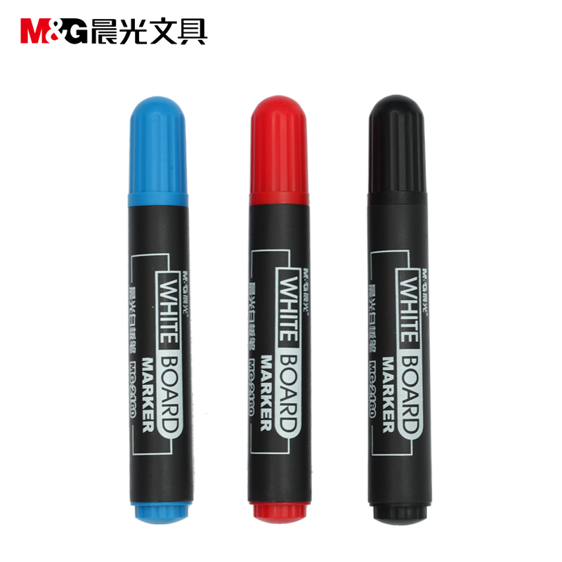 晨光文具 白板笔 红蓝黑色水笔易擦单头插拔式大容量马可大头笔MG2160 12支装