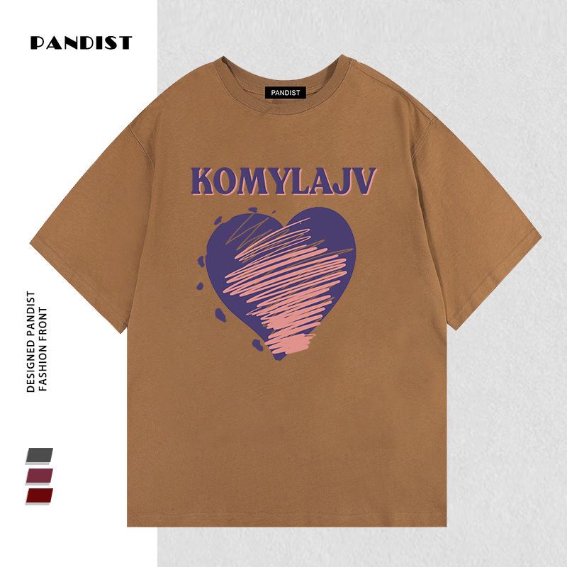 PANDIST夏季新款纯棉小众高级感韩版印花短袖男女宽松休闲T恤