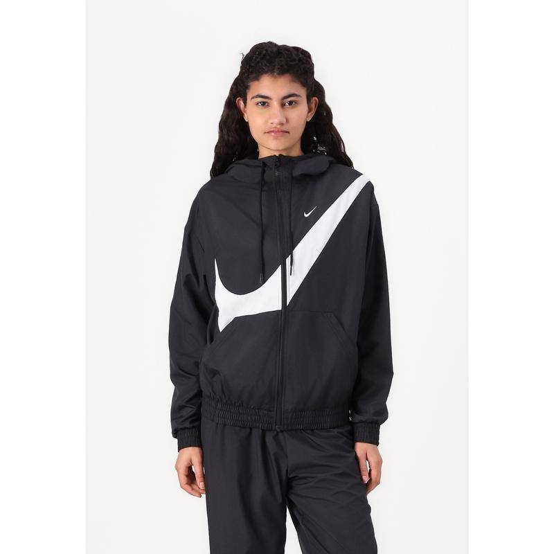 Nike女士运动风印花防风夹克宽松直筒款抽绳连帽弹性下摆 black/white M