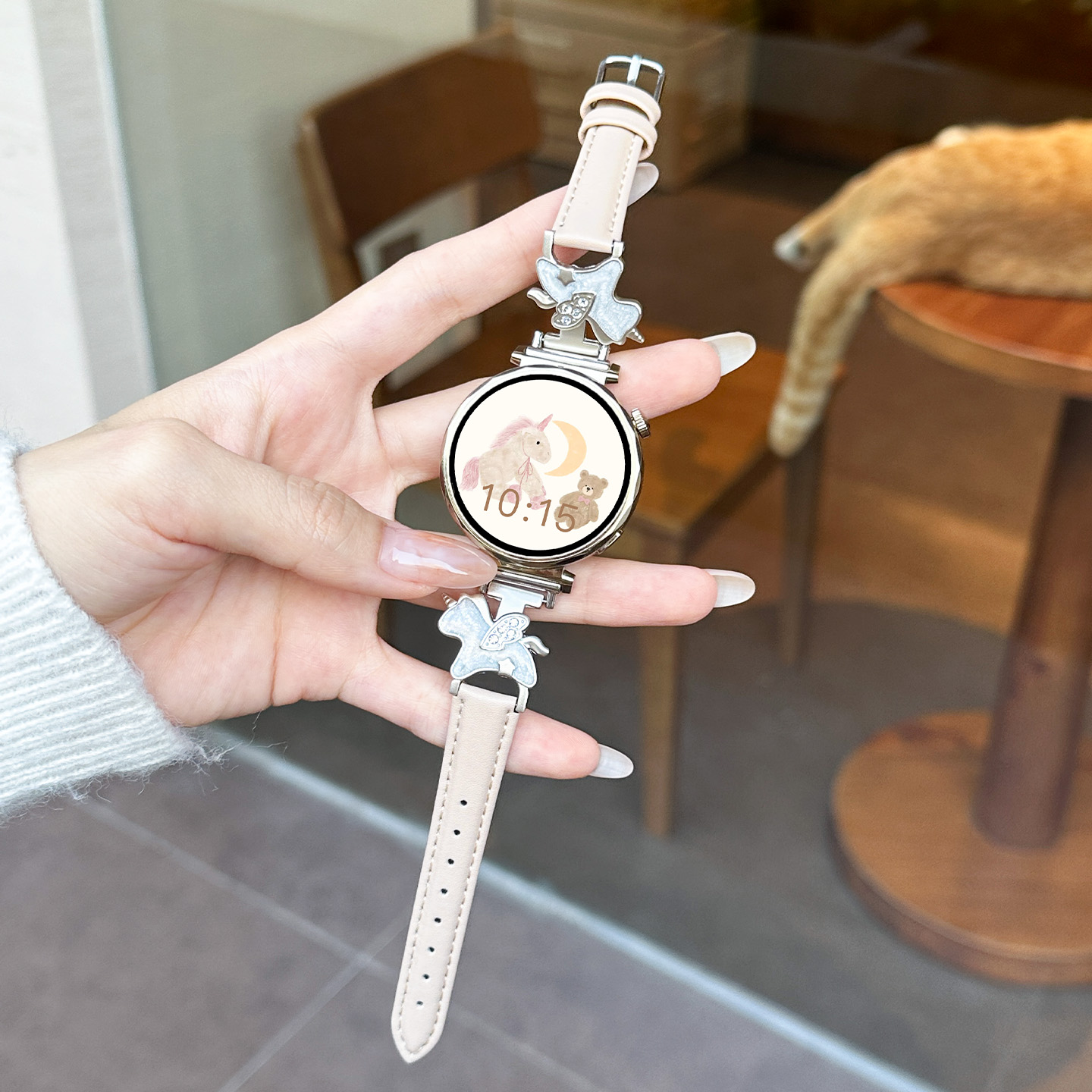 猫咪毛绒挂脖套适用小天才Z11电话手表表带3139B 杏色 641