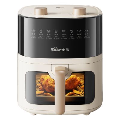 小熊(Bear)空气炸锅大容量6升可视全自动不用翻面家用排行榜多功能低脂微蒸汽嫩烤双旋钮操控 QZG-E16H3 6L
