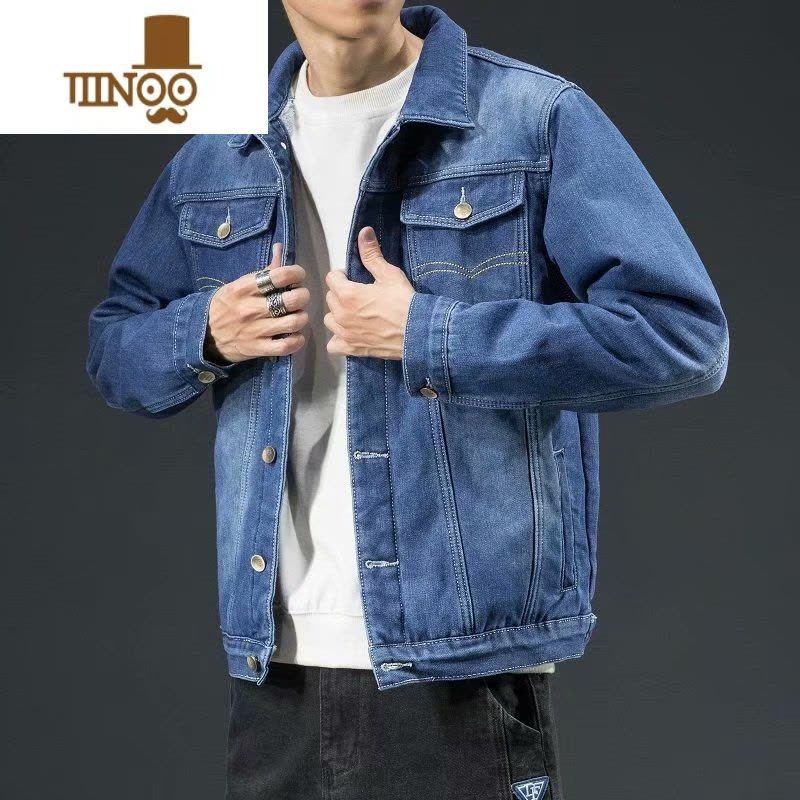 YANXU2023冬季加绒加厚牛仔外套男士韩版潮流宽松工装夹克潮牌日系上衣图片