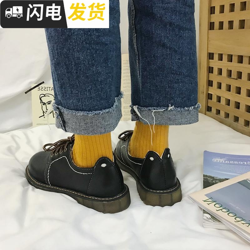 加绒小皮鞋女2022秋冬新款韩版复古百搭ulzzang软妹保暖学生棉鞋启如休闲鞋休闲鞋