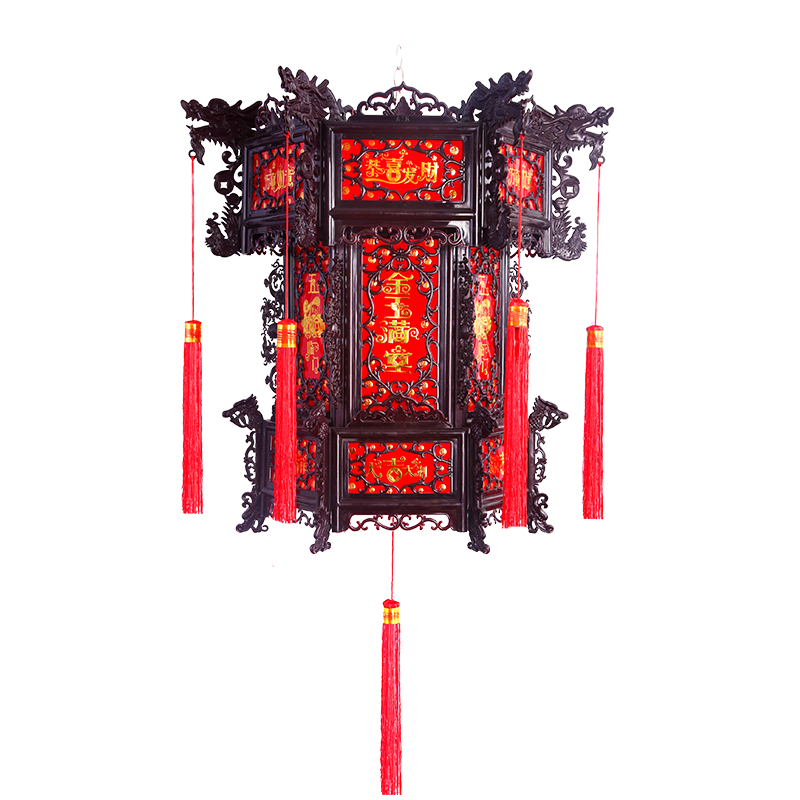 大红灯笼中式仿古宫灯六角仿 旋转走马灯新年节日喜庆阳台吊灯 仿古龙鳞三层1个[42*34]