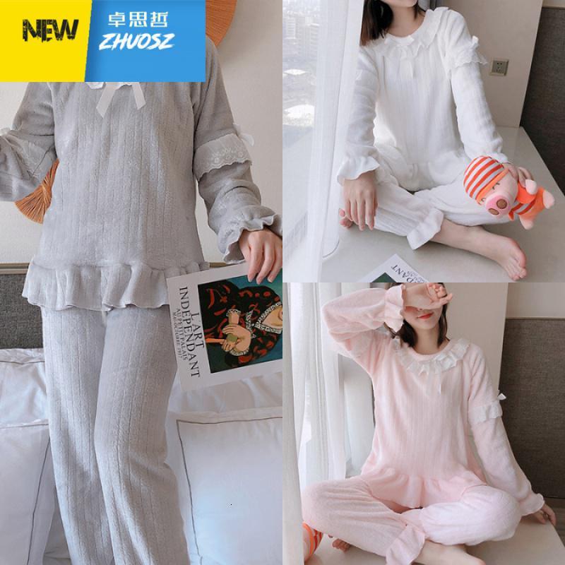 秋冬季珊瑚绒睡衣女冬加厚加绒家居服冬款长袖法兰绒保暖两件套装 卓思哲