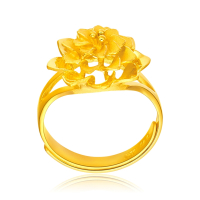 周大福精美花蕊足金黄金饰品戒指(工费：128计价）F171832