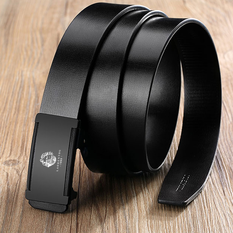 老人头皮带男真皮无牙自动扣男士牛皮腰带休闲高档品牌裤带送爸爸