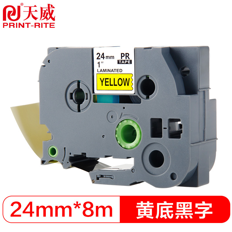 天威 BRO-TZw651-黄底黑字24mm*8m-标准覆膜-标签色带 专业装 适用兄弟PT-520/530/540