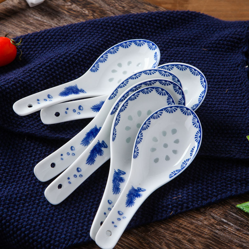 lichen景德镇青花玲珑陶瓷餐具清雅古典釉中彩年年有余碗盘勺碟子套装