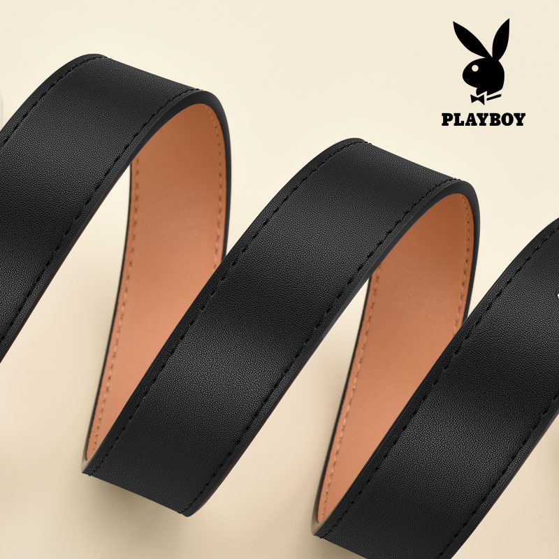 花花公子女士皮带百搭裤腰带真皮装饰牛仔裤带方扣细黑色时尚韩版高清大图