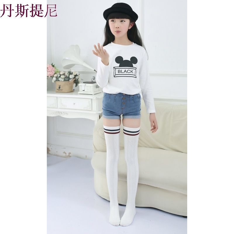纯棉女童过膝袜 学生大腿袜儿童堆堆袜 春秋韩版百搭高宝宝长筒袜