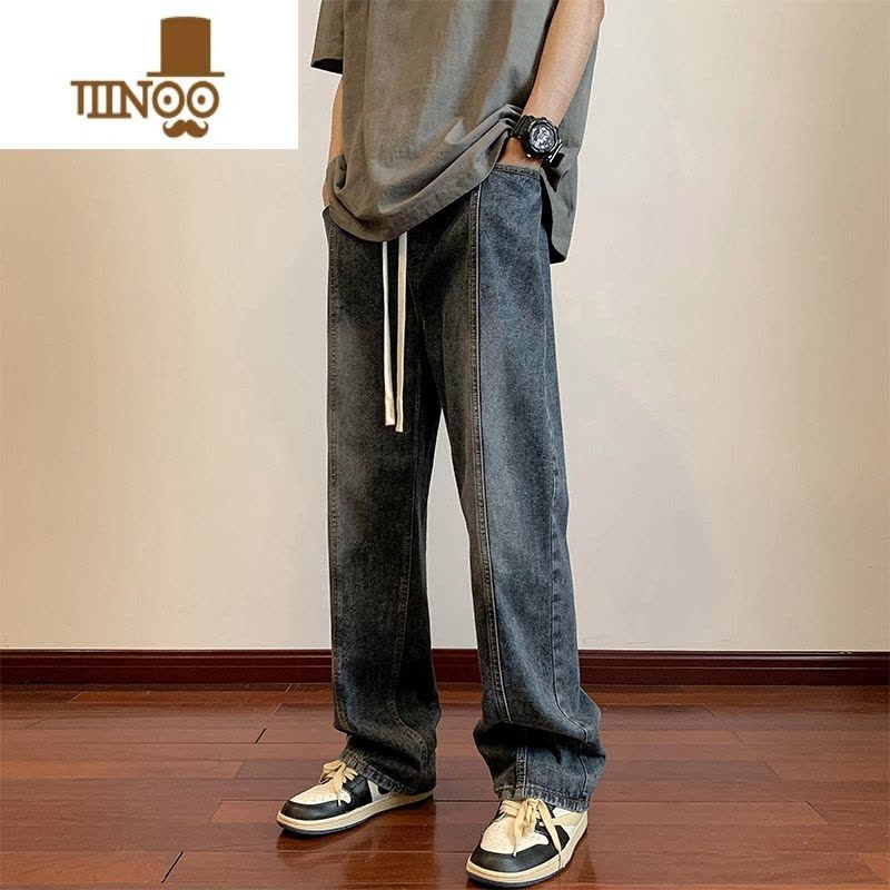 YANXU复古蓝牛仔裤男宽松潮牌网红情侣oversize裤子高街美式直筒工装裤图片