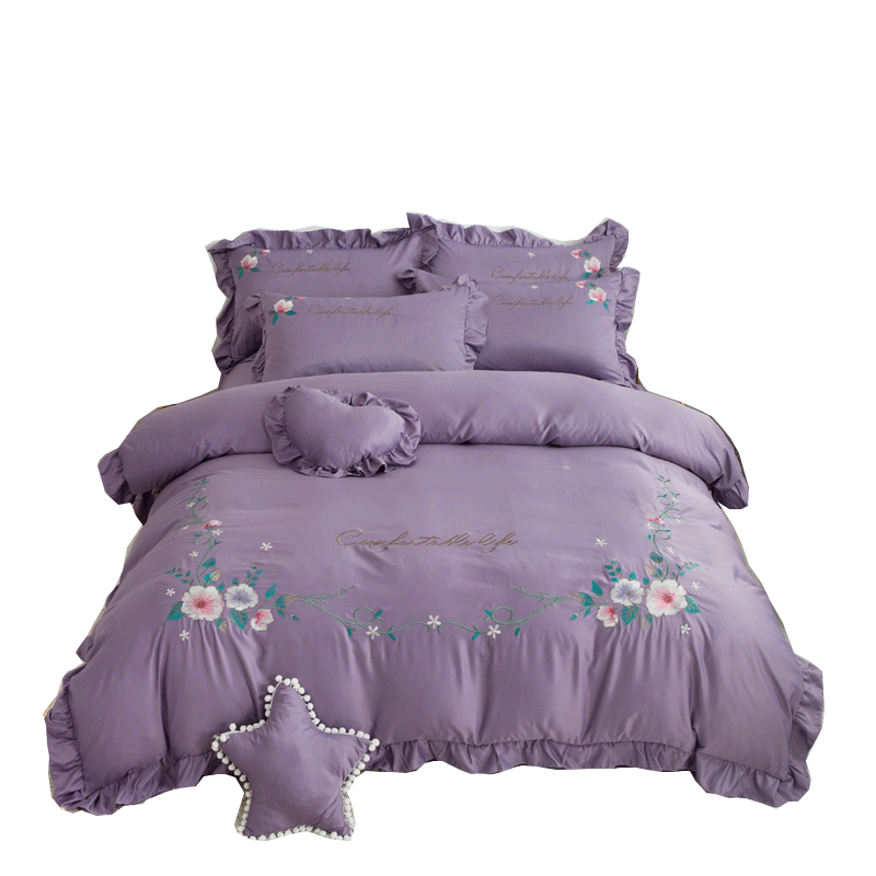 美帮汇花边款小花四件套一米八床单被罩200×230少女心 公主风双人 男生