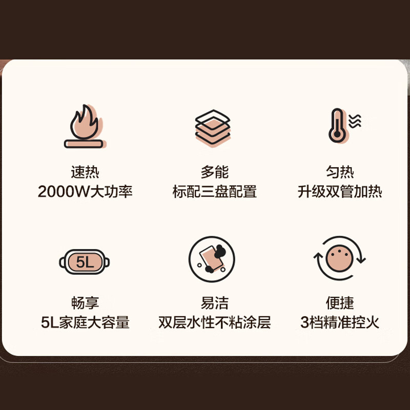 苏泊尔(SUPOR)多功能料理锅5升大容量蒸煎涮炖煮分体易清洗2000W大功率三档调节H50FK902A高清大图