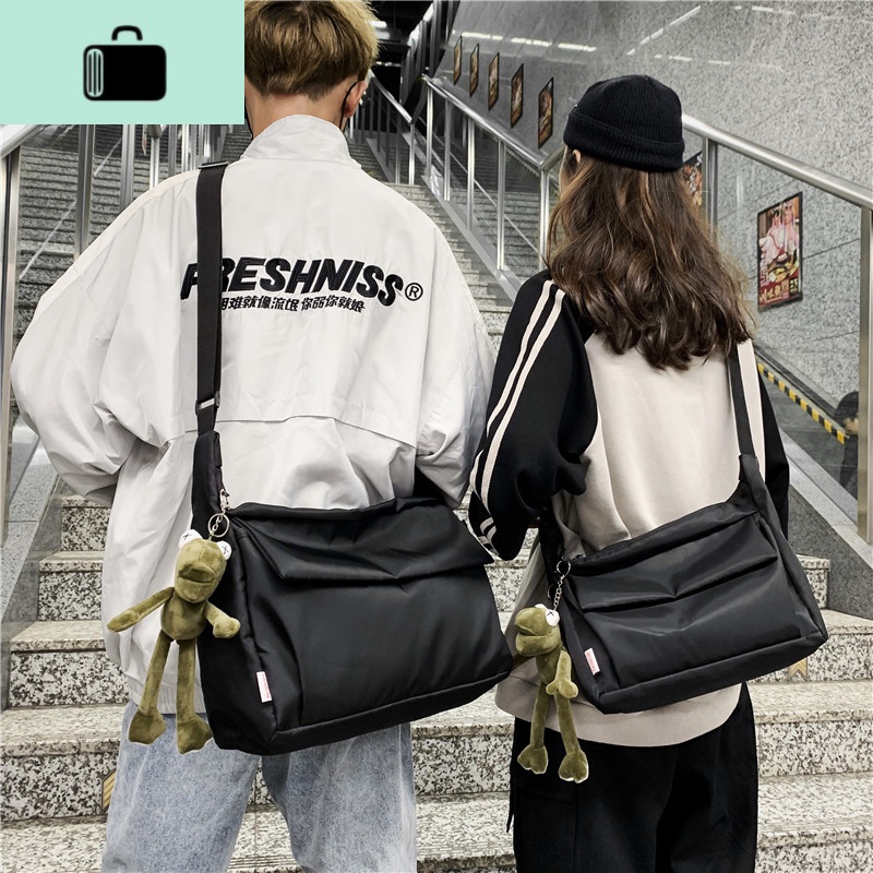 韩国ins简约暗黑风尼龙布斜挎包包女原宿校园学生单肩书包男情侣NEW LAKE女士双肩包高清大图