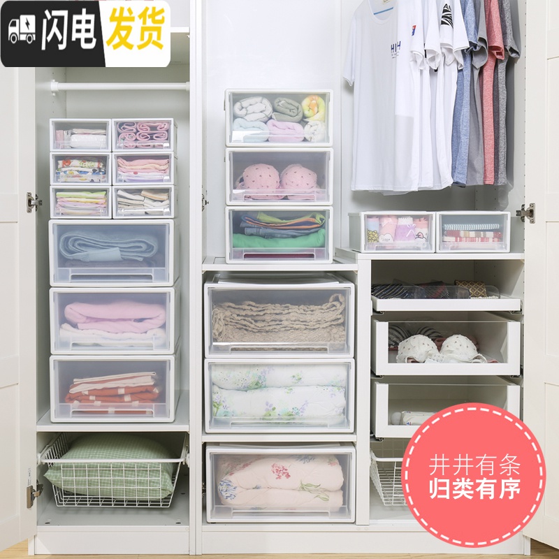 三维工匠透明衣物整理箱衣服收纳柜内衣塑料储物箱衣柜收纳盒高清大图