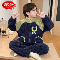 浪莎儿童睡衣男童秋冬季加厚珊瑚绒男孩家居服法兰绒宽松保暖套装 白色太空人 10 建议身高110-120 16建议身高135-145cm 快乐笑脸