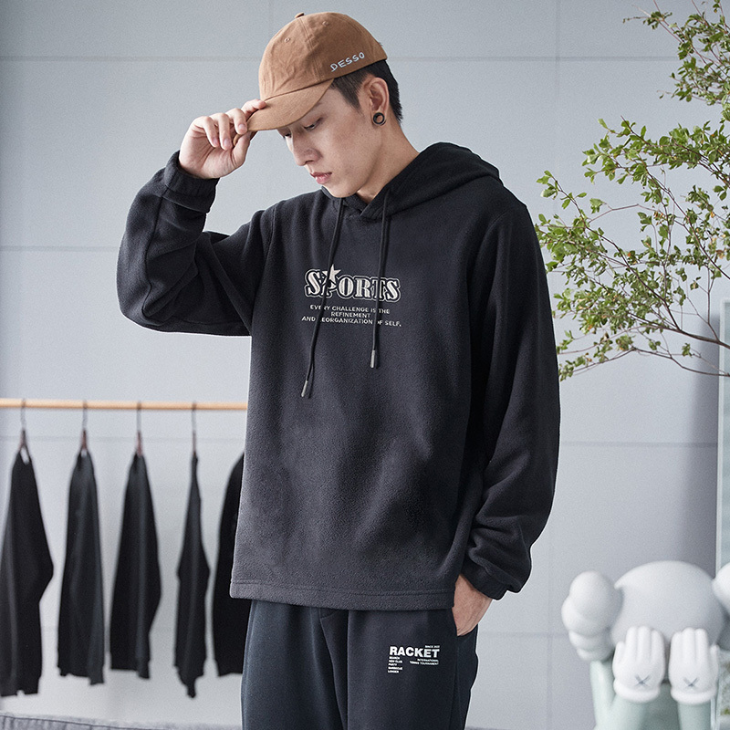 3件85折764元唐狮连帽卫衣男士卫衣前胸文字加绒卫衣摇粒绒长袖连帽