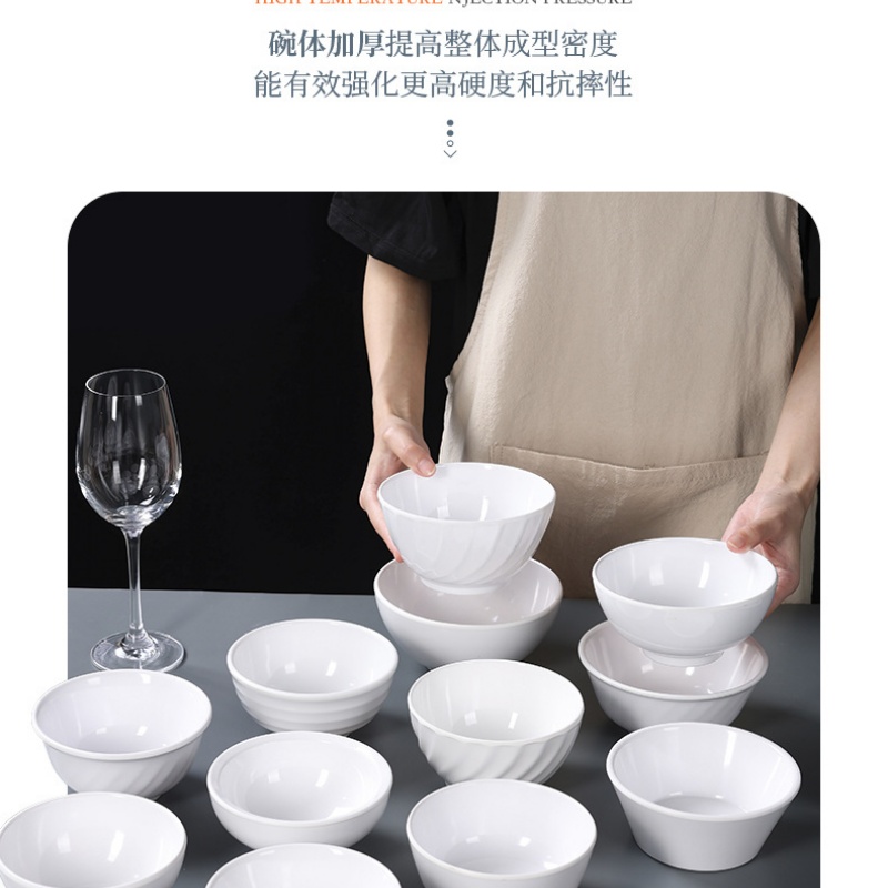 白色小碗密胺汤碗食堂商用 5寸波边碗高清大图