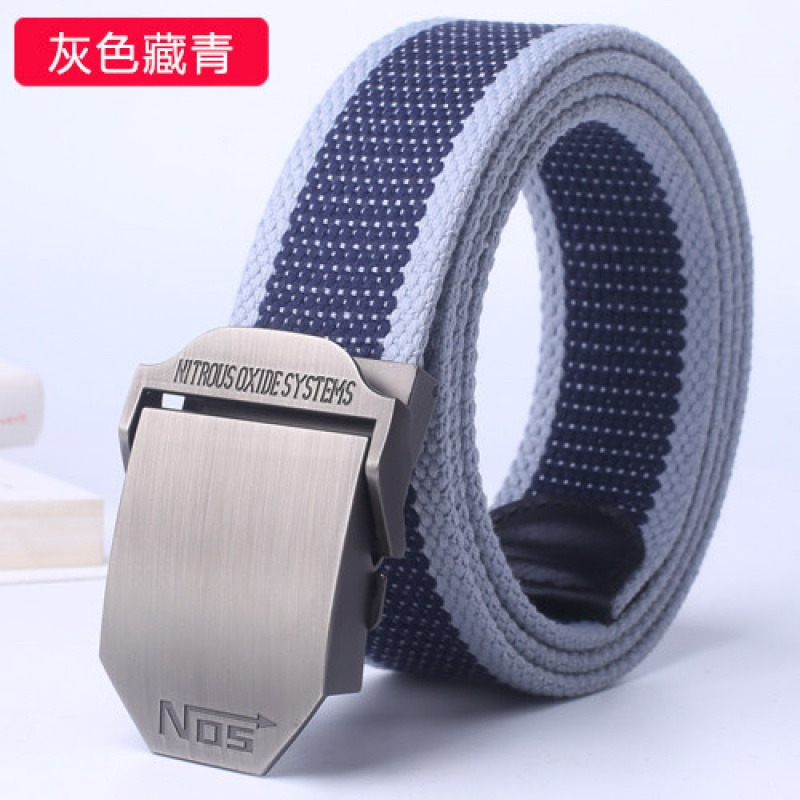 家柏饰(CORATED)帆布腰带男士平滑自动扣皮带学生大码裤带加长军训青年休闲布带潮 NO5灰色藏青125cm