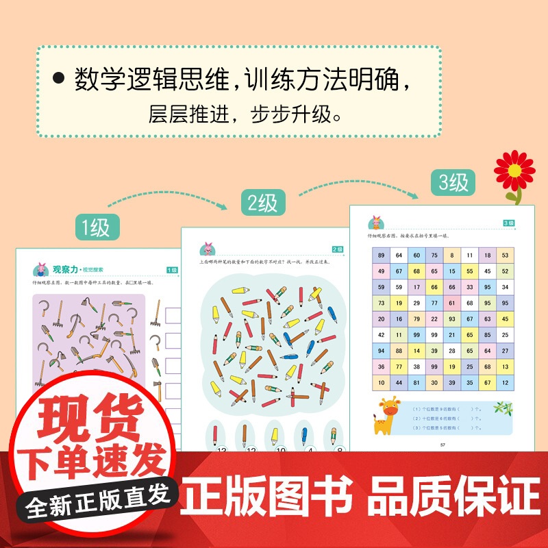 思维逻辑训练书幼儿园大班每日一练数学幼小衔接一日一练左右脑全脑开发思维训练书 6-7岁儿童开发大脑益智书游戏书逻辑思维训高清大图