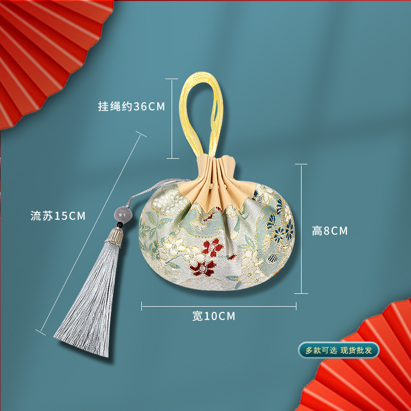 iChoice国风香囊古风驱蚊香包香囊锦囊车载挂件-艾草满包青灰色流苏款(起订量:10个装)
