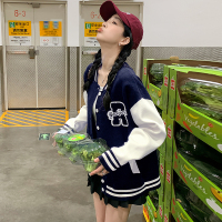 唐狮2024春秋季新款毛衣外套女美式复古棒球服开衫休闲冬季上衣cz_440110 S 藏蓝