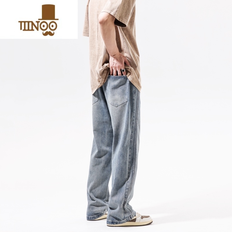 YANXU2023夏新牛仔裤男款美式街头复古休闲宽松直筒百搭阔腿搭搭阔高清大图