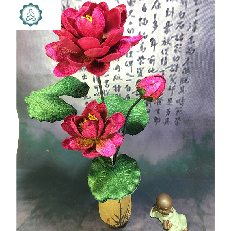 中式禅意莲花仿真荷花供佛摆件佛堂观音供奉假花客厅干花花艺装饰 封后 棕瓶1个仿真植物