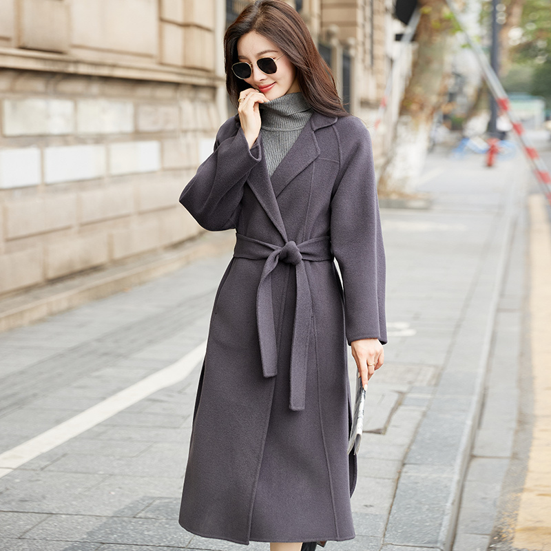 斯尔丽中长款毛呢外套女100羊毛大衣新款双面绒羊毛大衣外套女冬