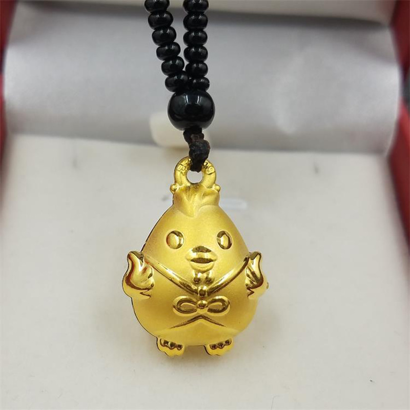 金镶玉坠和田玉镶3D黄金生肖鸡坠小萌鸡金包玉PTJWX1506送女朋友七夕情人节礼物