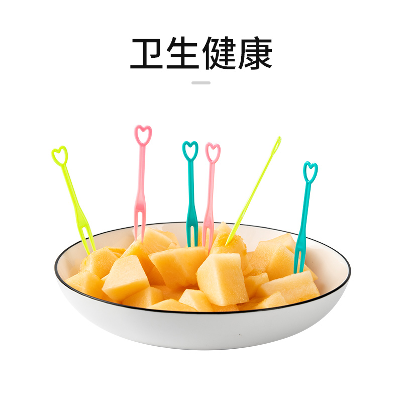 水果叉吃水果蛋糕叉点心叉子独立装一次性透明塑料两齿家用水果签-爱心叉透明独立装200支高清大图