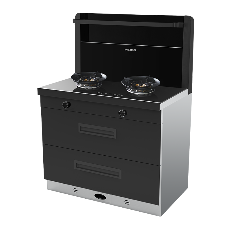 美大MEIDA二星消毒柜集成灶X80-A 智慧双变频 恒温置物台 智能触控 自清洁,钢化玻璃面板 烟灶套装 天然气高清大图