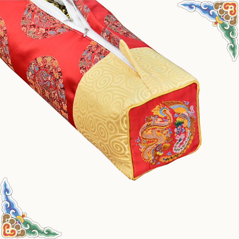 梦逸美仿古长方形绣花中国风护颈椎修复专用式花荞麦皮枕头 富贵福团红