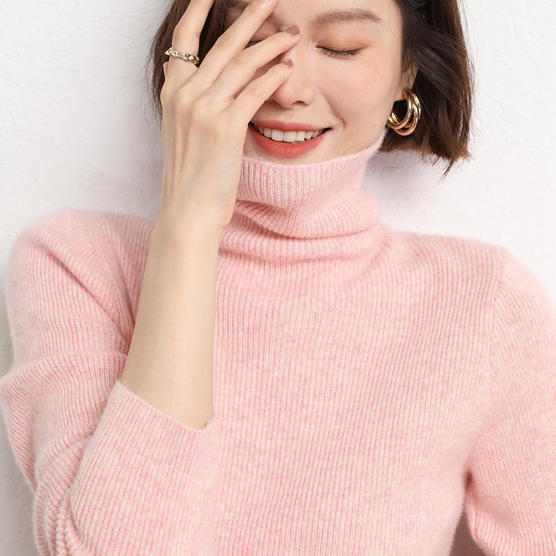 气质简约堆堆领毛衣女修身针织衫秋冬新款内搭紧身洋气高领打底衫