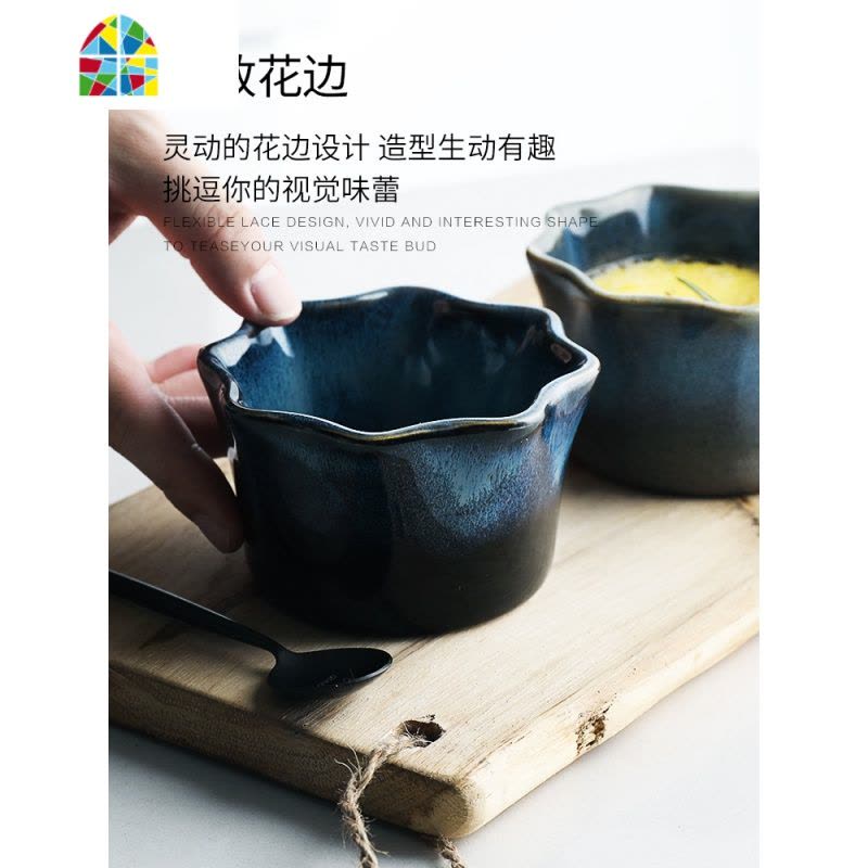花边陶瓷小碗双皮奶甜品布丁盅宝宝蒸蛋碗烘焙舒芙蕾烤碗组合 FENGHOU 布丁碗-浅蓝3只装图片