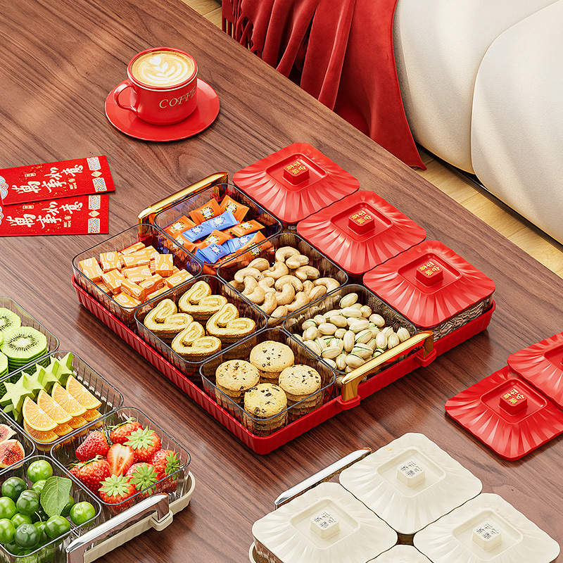 家用轻奢糖果盘客厅ins高颜值水果盘四宫格中式坚果盘糖果收纳盒高清大图