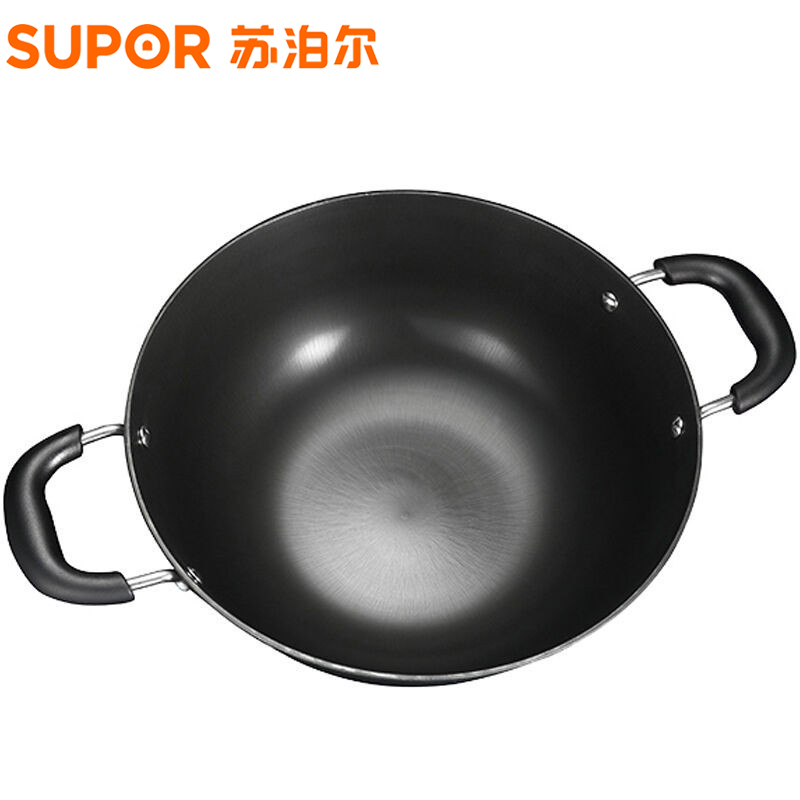 苏泊尔(SUPOR) 炒锅FC34Y1铁锅 双耳深型铸铁锅 无涂层生铁炒菜锅炖菜锅电磁炉燃气可用34cm赠不锈钢铲
