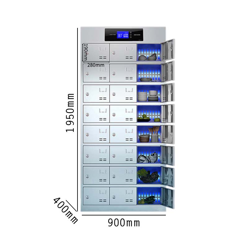 阿拉贡不锈钢员工食堂消毒餐厅紫外线高温餐盘餐具柜多格饭盒储物柜24门碗柜 紫外线消毒高清大图