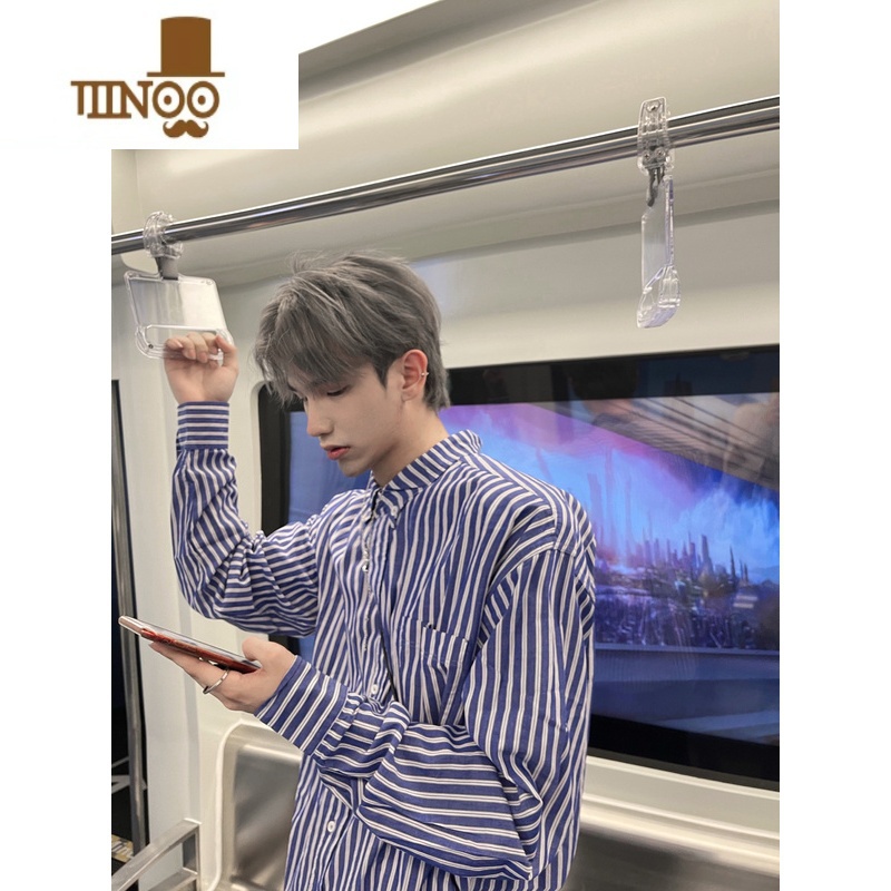YANXU竖条纹衬衫男长袖美式复古内搭衬衣日系cityboy男友风外o高清大图