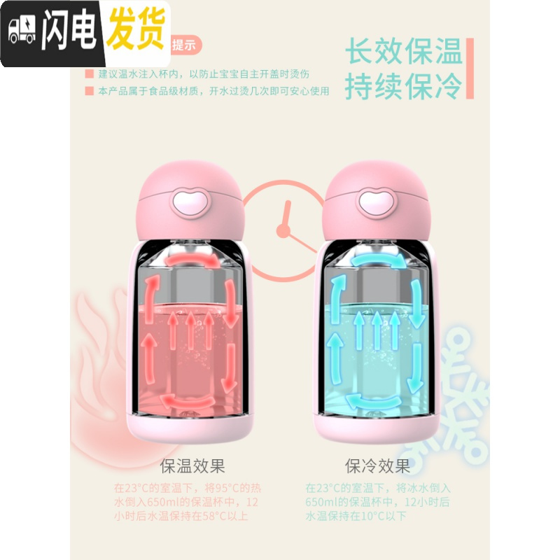 三维工匠萌鸡小队儿童保温杯带吸管两用宝宝水杯小学生幼儿园水 加大630粉兔[316不锈钢+三盖+杯刷管刷+杯套+礼盒