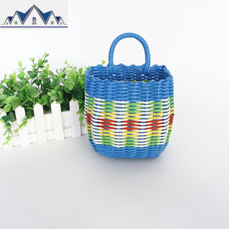 塑料编织收纳篮筐卫生间厨房小挂篮挂式收纳盒电车筐单把手置物篮 三维工匠